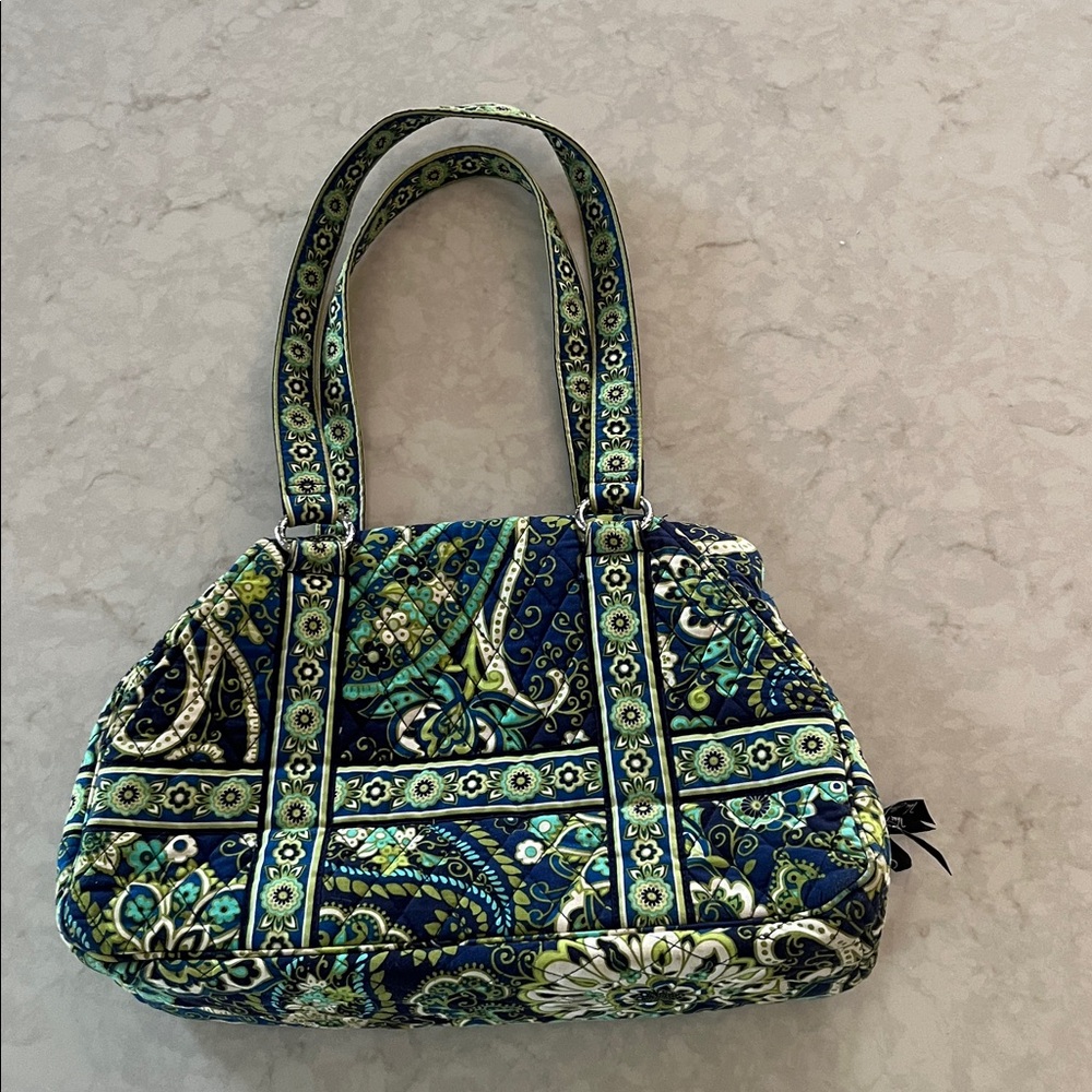 Vera Bradley Women’s Navy and Lime Emerald Floral Paisley Design Shoulder Bag